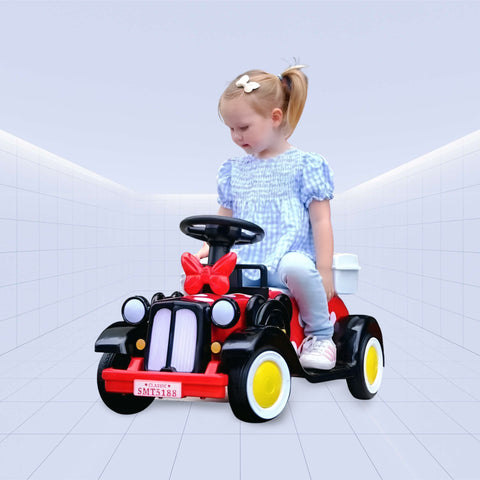 12V Stylish Polka Dot Ride-On Electric Car for Kids with Bow Design Ride on Push Cars (RED)