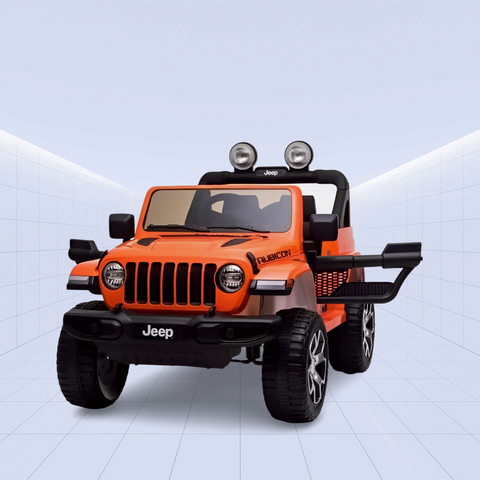 Jeep Wrangler Rubicon Kids Ride-On Car - 12V Electric Toy with 4 Motors (Orange)