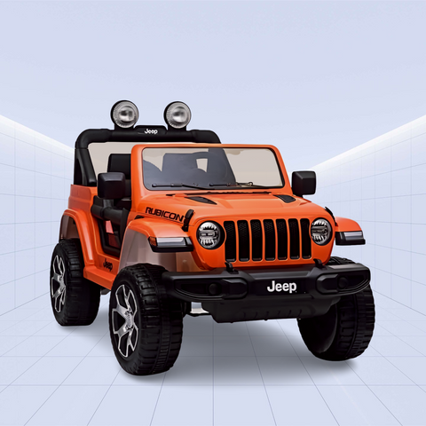 Jeep Wrangler Rubicon Kids Ride-On Car - 12V Electric Toy with 4 Motors (Orange)