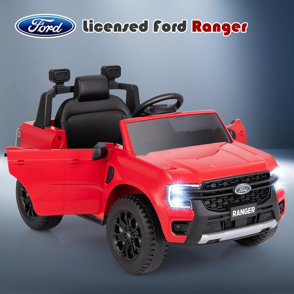 Licensed Ford Ranger Kids' Ride-On Car - 12V Battery-Powered with Leather Seat, MP3, Lights & Music (Red)