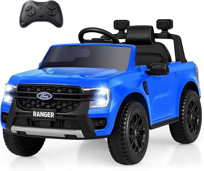 Licensed Ford Ranger Kids' Ride-On Car - 12V Battery-Powered with Leather Seat, MP3, Lights & Music (Blue)