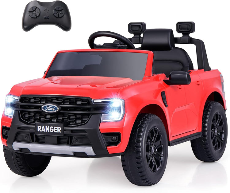 Licensed Ford Ranger Kids' Ride-On Car - 12V Battery-Powered with Leather Seat, MP3, Lights & Music (Red)