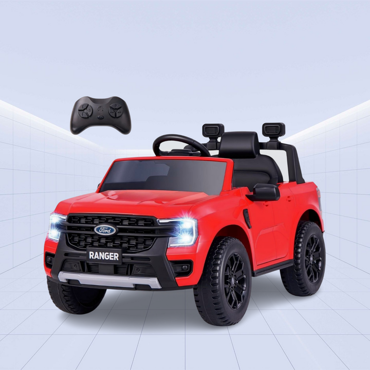 Licensed Ford Ranger Kids' Ride-On Car - 12V Battery-Powered with Leather Seat, MP3, Lights & Music (Red)