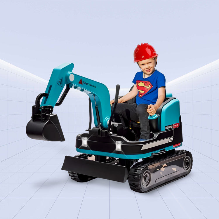 "DigMaster 12V  4X: The Ultimate Ride-On Excavator Adventure for Kids" (BLUE)