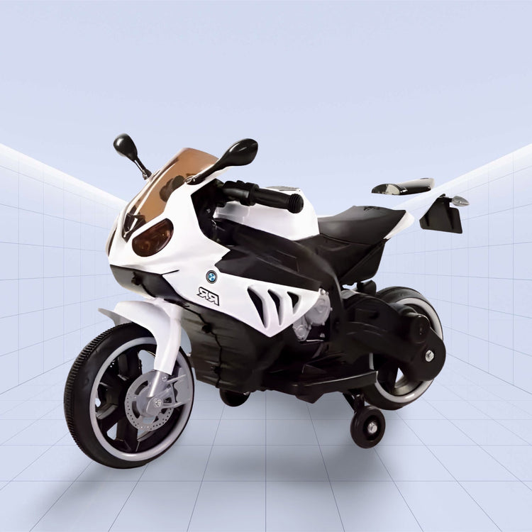 12V Sleek Sports Style Kids Ride-On Motorcycle with Training Wheels (WHITE)