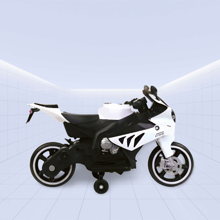 12V Sleek Sports Style Kids Ride-On Motorcycle with Training Wheels (WHITE)