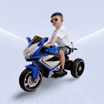 12V Three-Wheel Kids Electric Motorcycle with LED Lights and Music (BLUE)