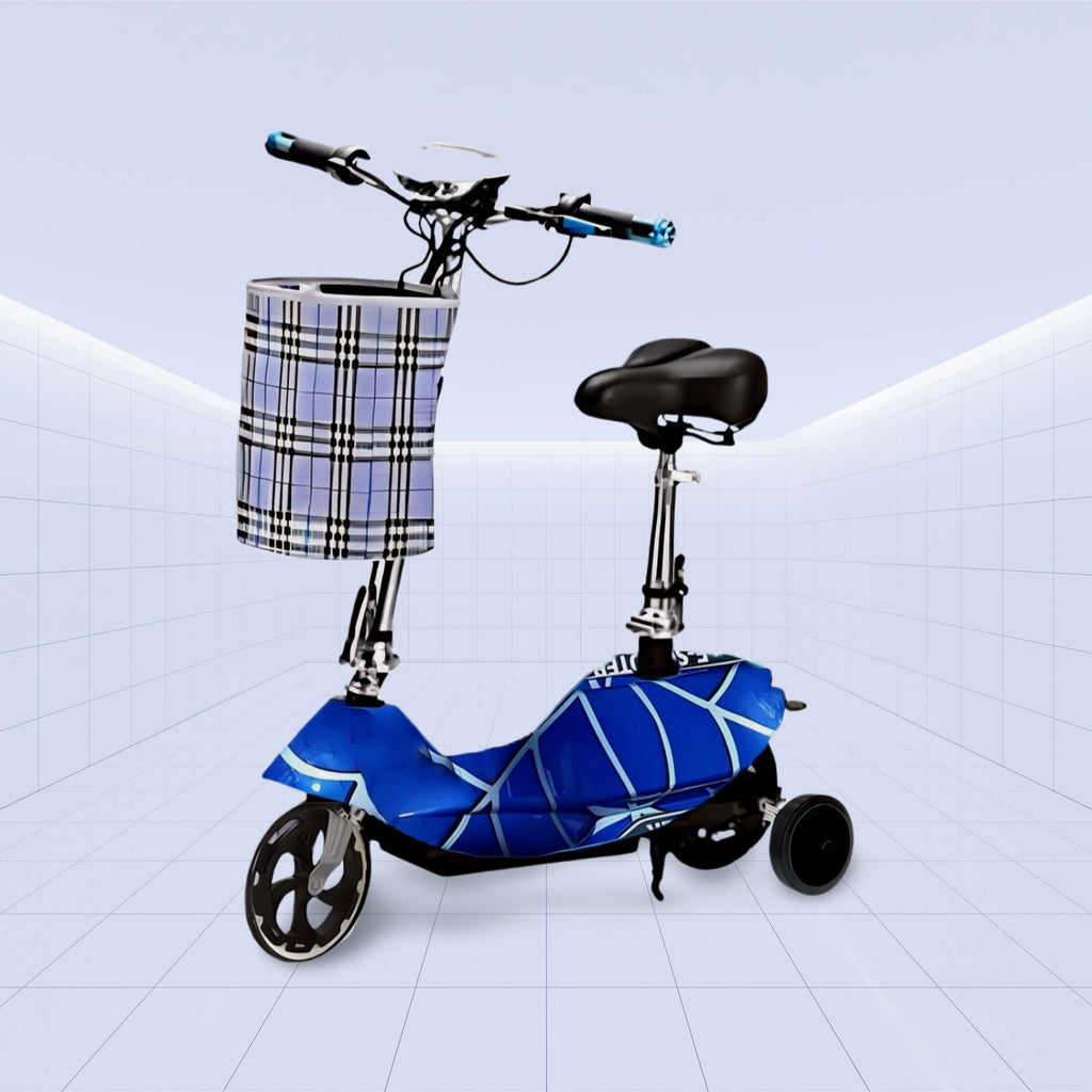 24V Stylish and Compact Electric Scooter with Basket and Seat for Convenient Urban Rides (BLUE)