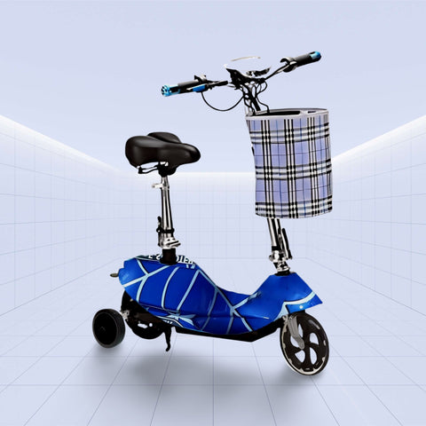 24V Stylish and Compact Electric Scooter with Basket and Seat for Convenient Urban Rides (BLUE)