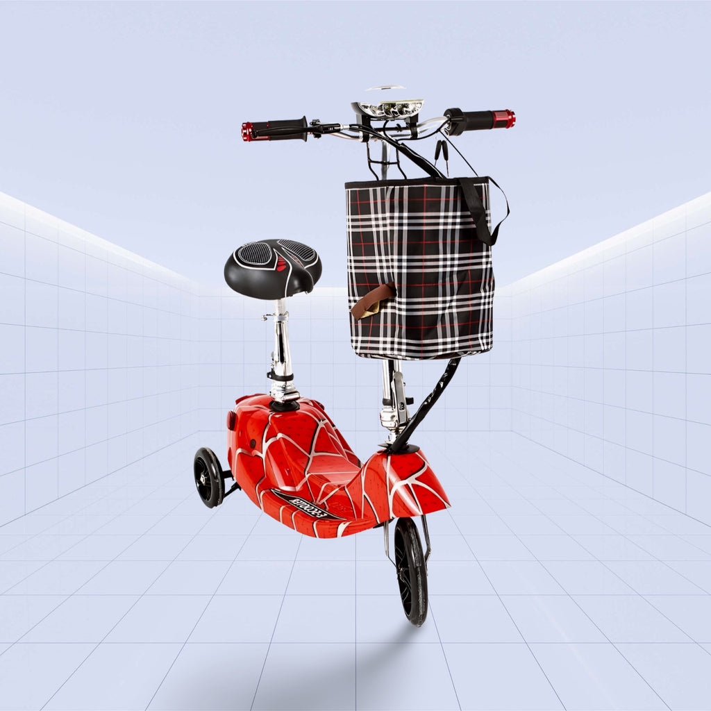 24V Stylish and Compact Electric Scooter with Basket and Seat for Convenient Urban Rides (RED)