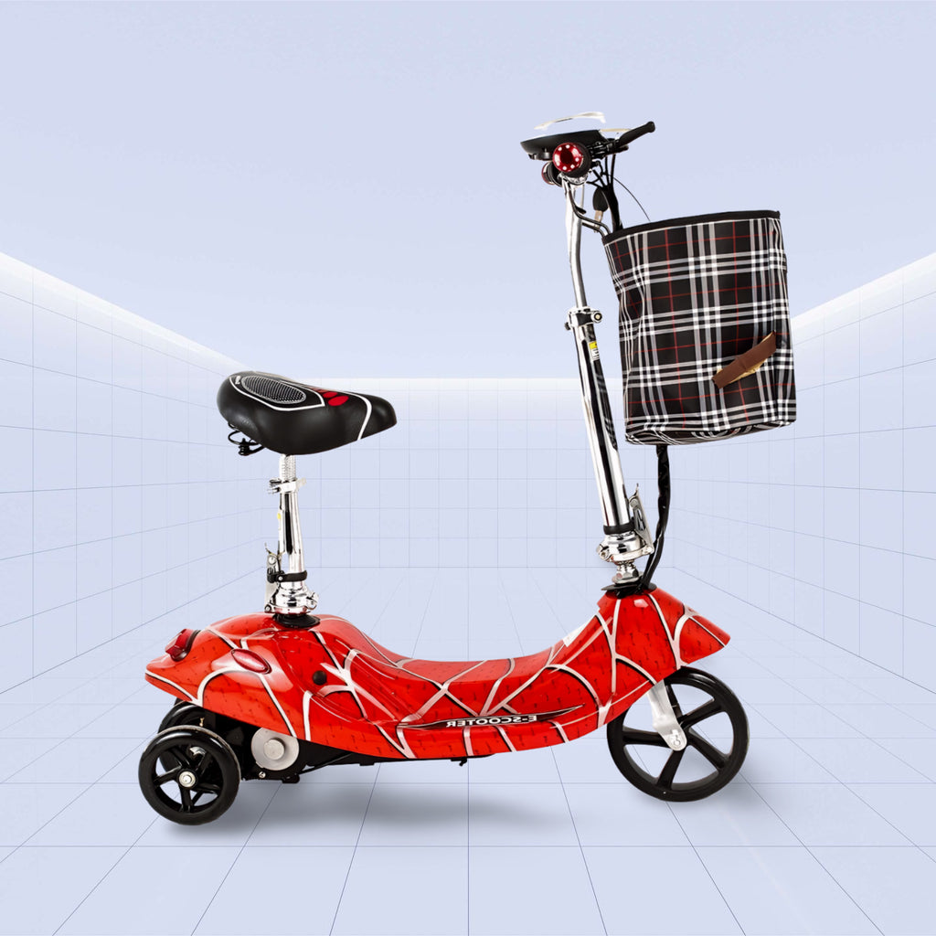 24V Stylish and Compact Electric Scooter with Basket and Seat for Convenient Urban Rides (RED)