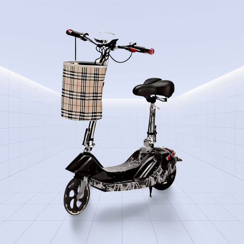 24V Stylish and Compact Electric Scooter with Basket and Seat for Convenient Urban Rides (BLACK)