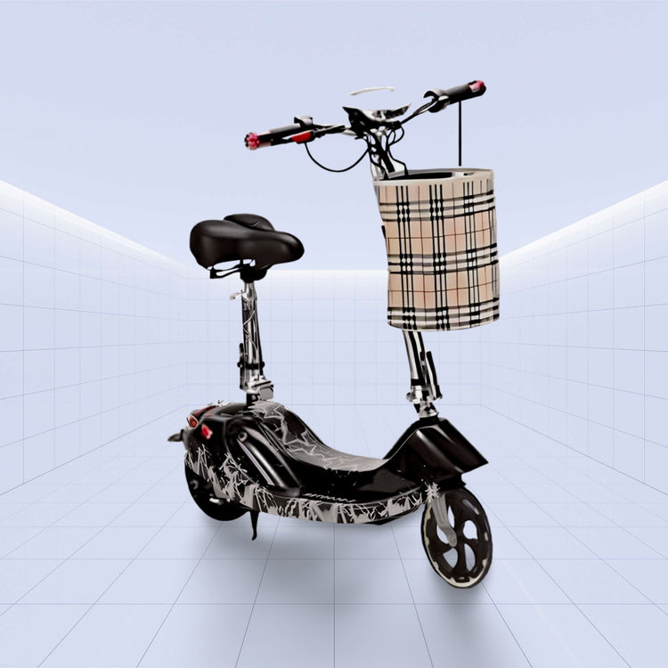 24V Stylish and Compact Electric Scooter with Basket and Seat for Convenient Urban Rides (BLACK)