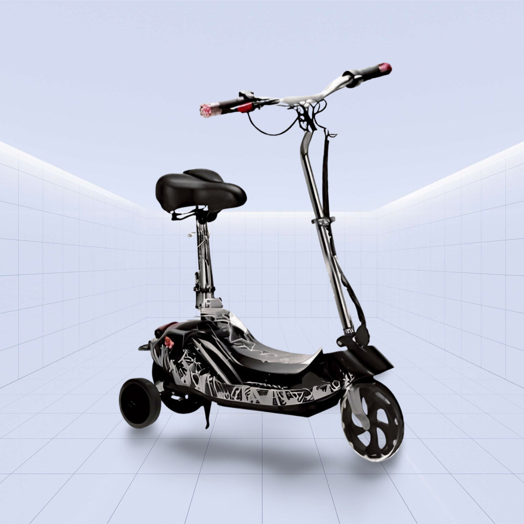 24V Stylish and Compact Electric Scooter with Basket and Seat for Convenient Urban Rides (BLACK)