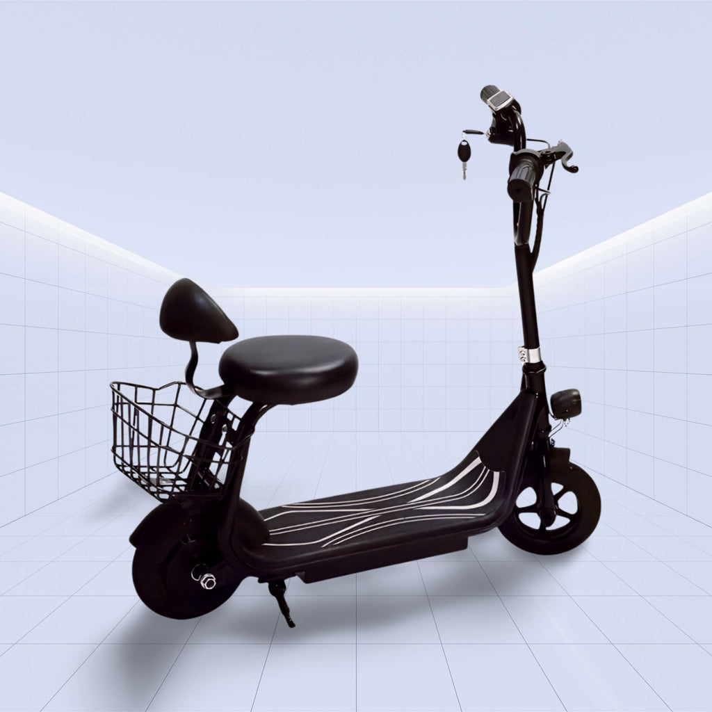 36V Eco-Friendly Electric Scooter with Comfortable Seating and Basket (BLACK)