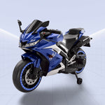 "Sporty R15 12V Electric Ride-On Motorcycle for Kids with Realistic Features"(BLUE)