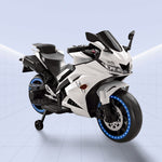 "Sporty R15 12V Electric Ride-On Motorcycle for Kids with Realistic Features"(WHITE)