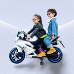 "Sporty R15 12V Electric Ride-On Motorcycle for Kids with Realistic Features"(WHITE)