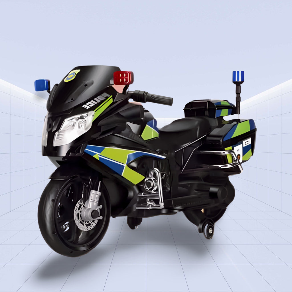 "Ultimate 12V Police Ride-On Motorcycle with Flashing Lights, Siren, and Music System"(BLACK)