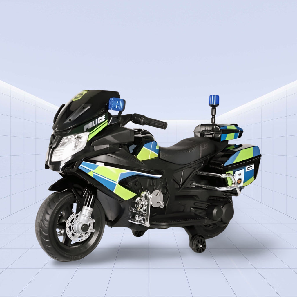 "Ultimate 12V Police Ride-On Motorcycle with Flashing Lights, Siren, and Music System"(BLACK)