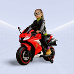 "Sporty R15 12V Electric Ride-On Motorcycle for Kids with Realistic Features"(RED)