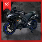 "Sporty R15 12V Electric Ride-On Motorcycle for Kids with Realistic Features"(BLACK)