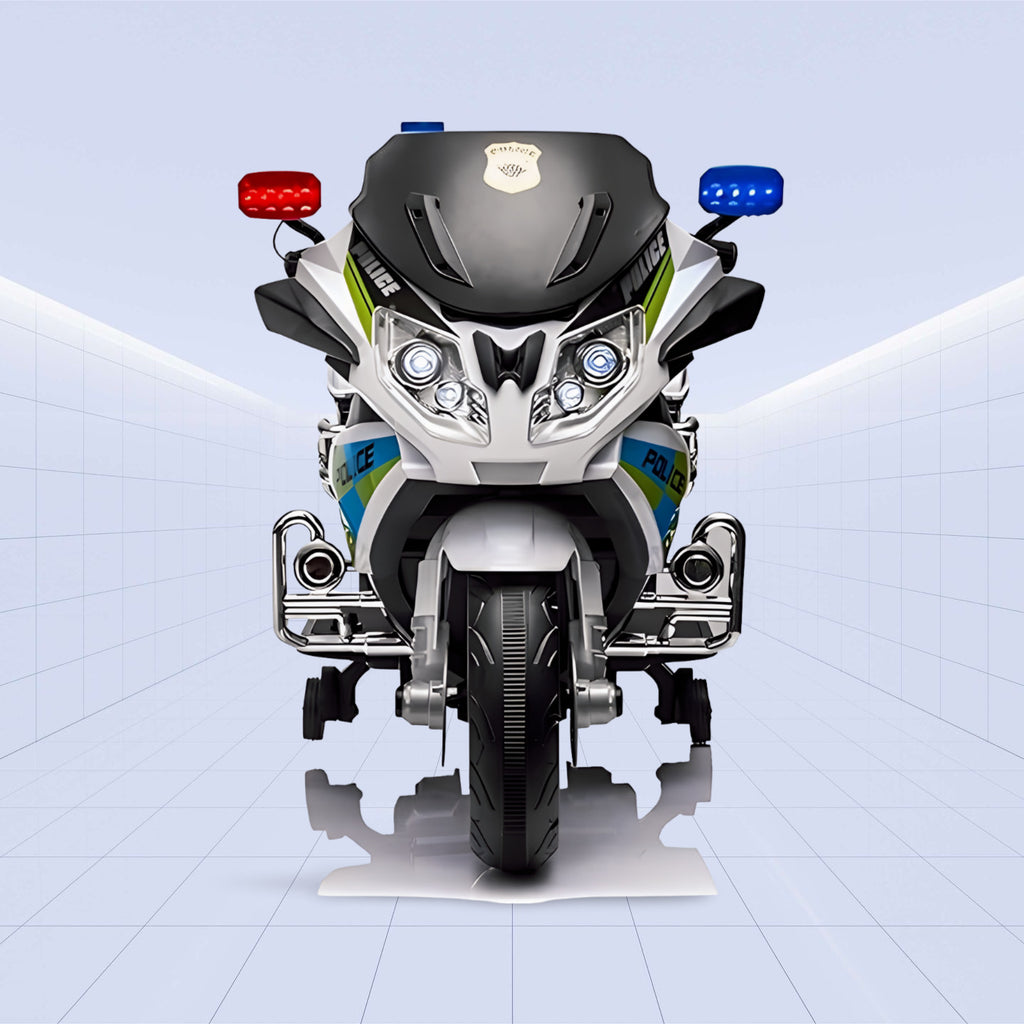 "Ultimate 12V Police Ride-On Motorcycle with Flashing Lights, Siren, and Music System"(WHITE)