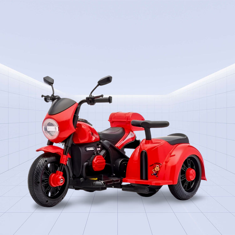 12V "Retro Military Style Electric Ride-On Motorcycle with Sidecar for Kids" (RED)