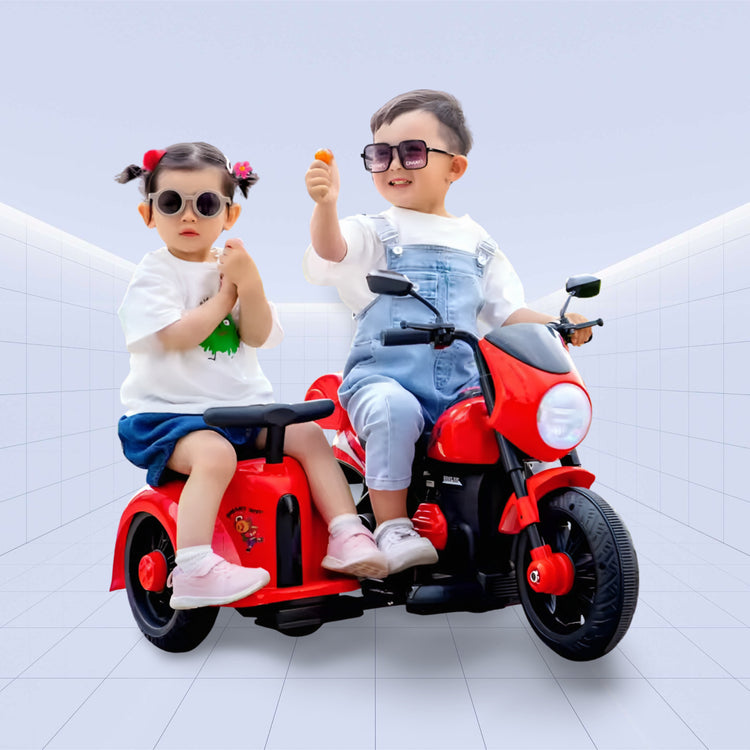 12V "Retro Military Style Electric Ride-On Motorcycle with Sidecar for Kids" (RED)