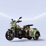 12V "Retro Military Style Electric Ride-On Motorcycle with Sidecar for Kids" (GREEN)