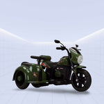 12V "Retro Military Style Electric Ride-On Motorcycle with Sidecar for Kids" (GREEN)