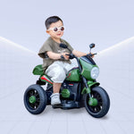 12V "Retro Military Style Electric Ride-On Motorcycle with Sidecar for Kids" (GREEN)