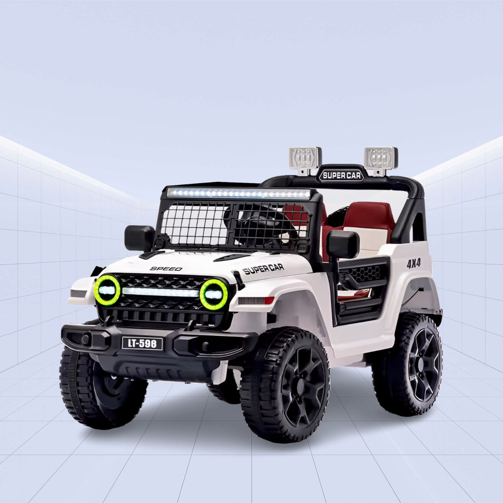 12V Mini Off-Roader: Kids 12V Electric Jeep with Remote Control (WHITE)