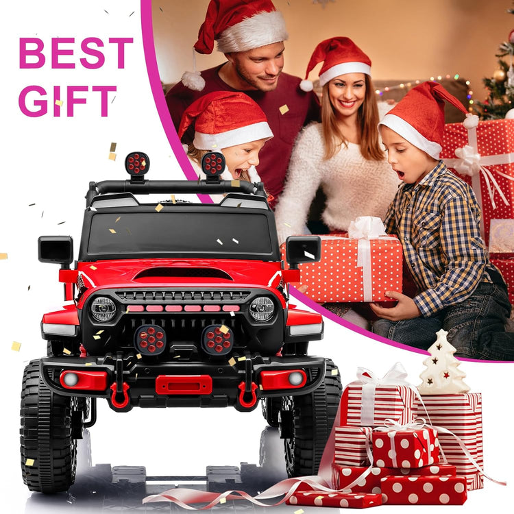 "Off-Road Beast – Kids 4x4 Jeep with Massive Wheels & LED" (RED)