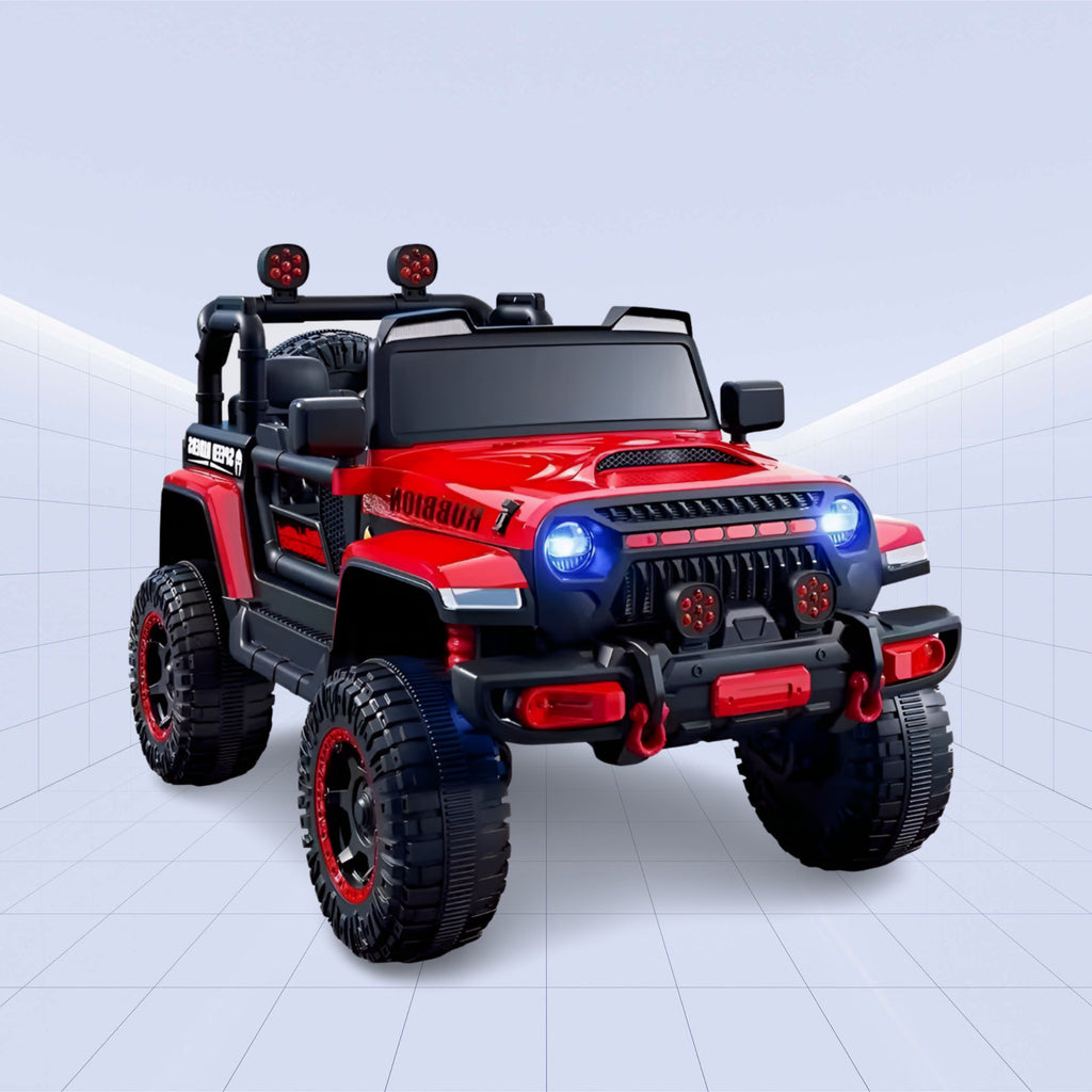 "Off-Road Beast – Kids 4x4 Jeep with Massive Wheels & LED" (RED)