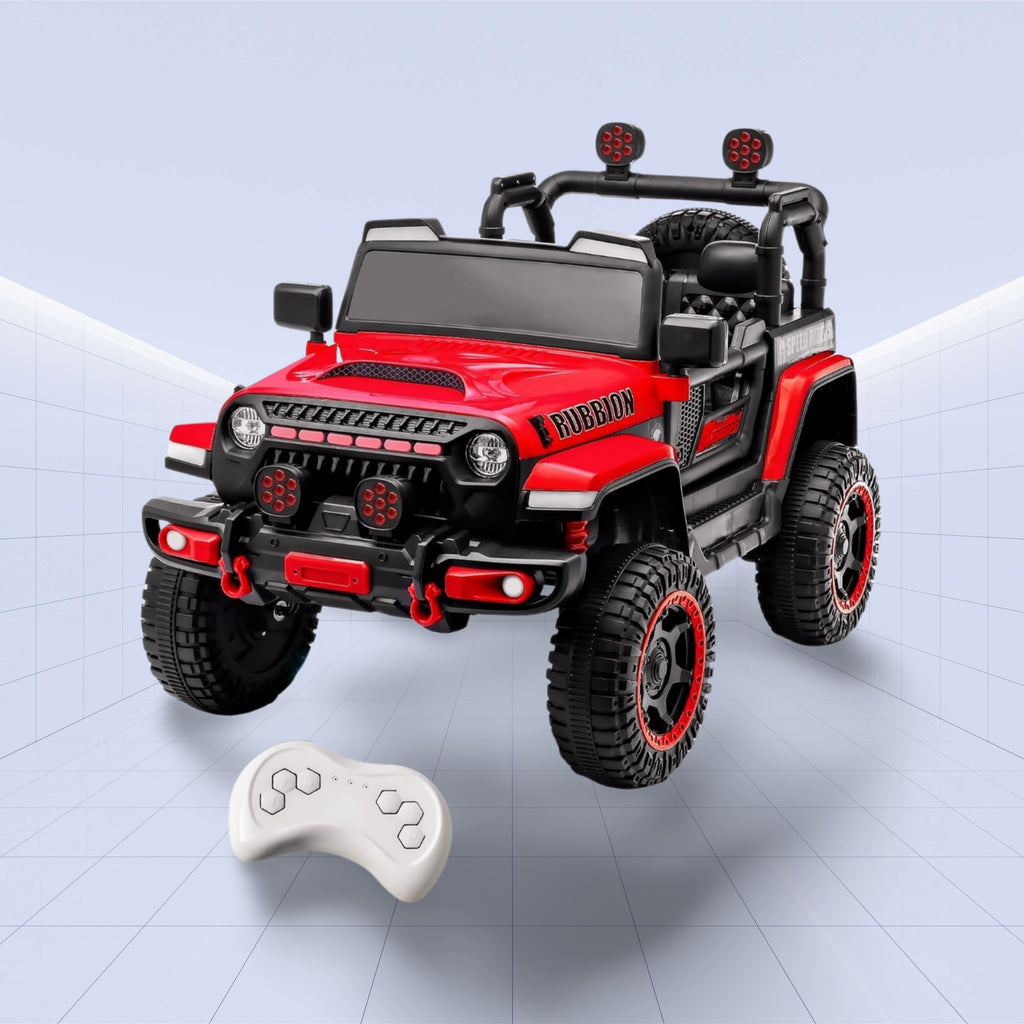 "Off-Road Beast – Kids 4x4 Jeep with Massive Wheels & LED" (RED)