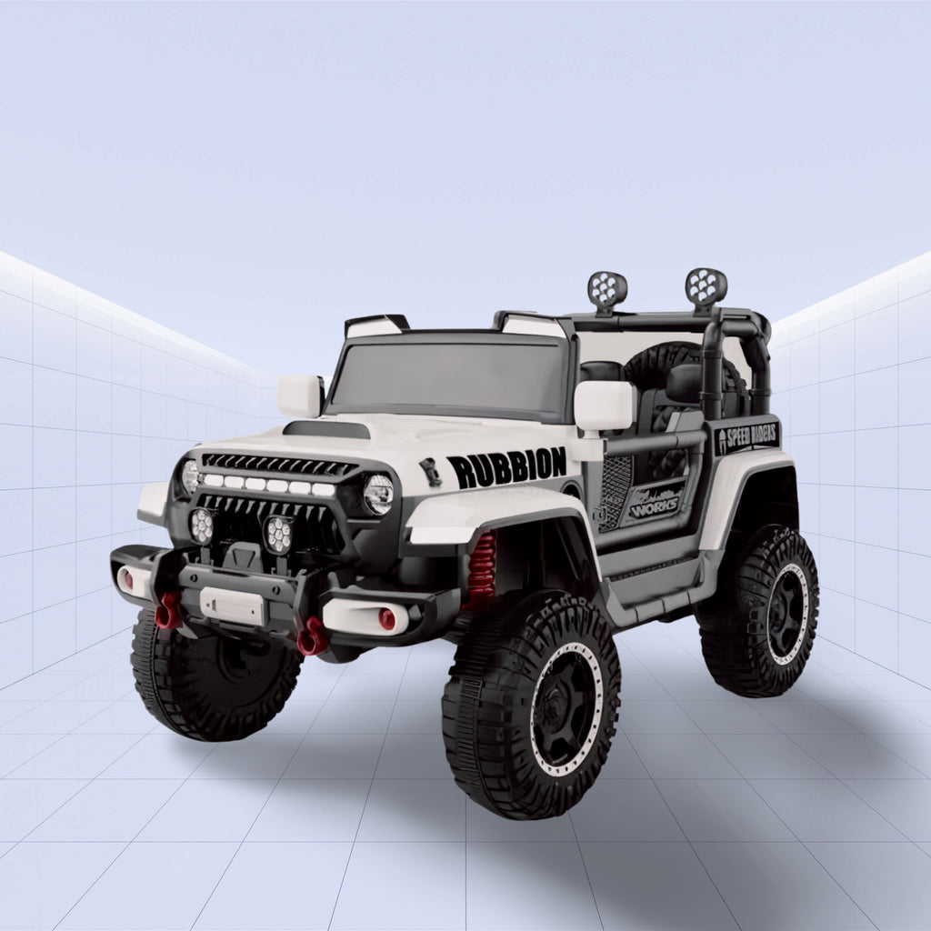 "Off-Road Beast – Kids 4x4 Jeep with Massive Wheels & LED" (WHITE)