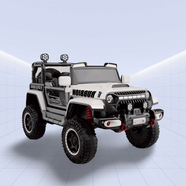 "Off-Road Beast – Kids 4x4 Jeep with Massive Wheels & LED" (WHITE)