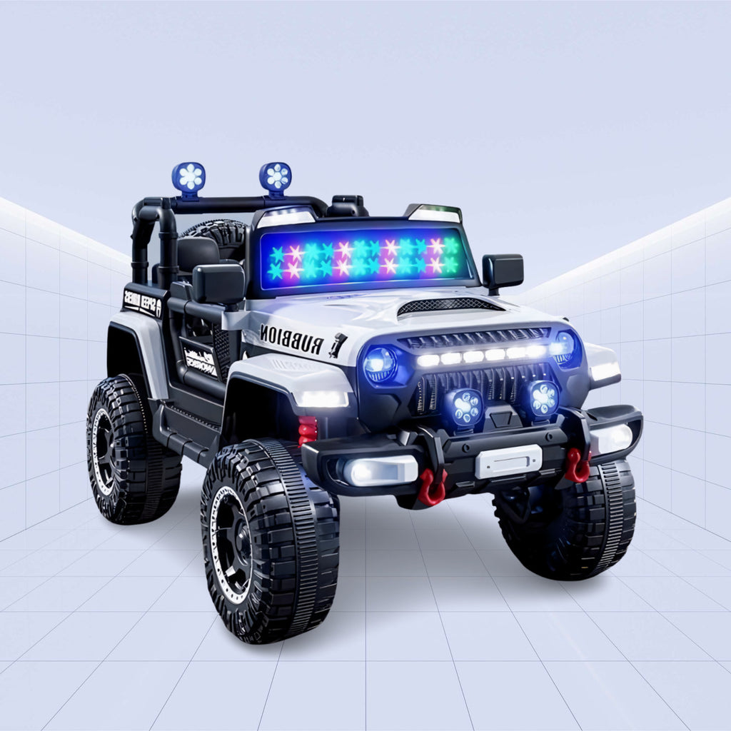 "Off-Road Beast – Kids 4x4 Jeep with Massive Wheels & LED" (WHITE)