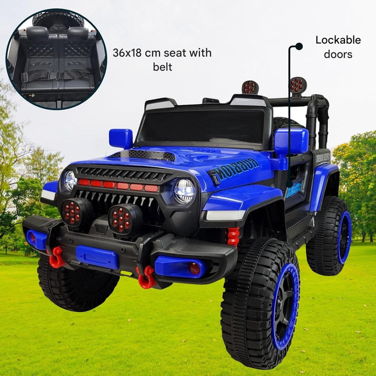 "Off-Road Beast – Kids 4x4 Jeep with Massive Wheels & LED" (BLUE)