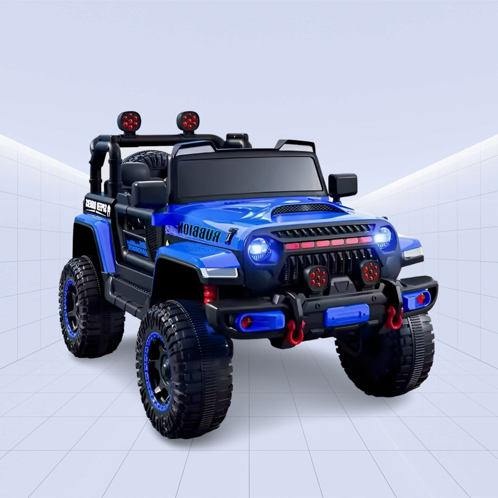 "Off-Road Beast – Kids 4x4 Jeep with Massive Wheels & LED" (BLUE)