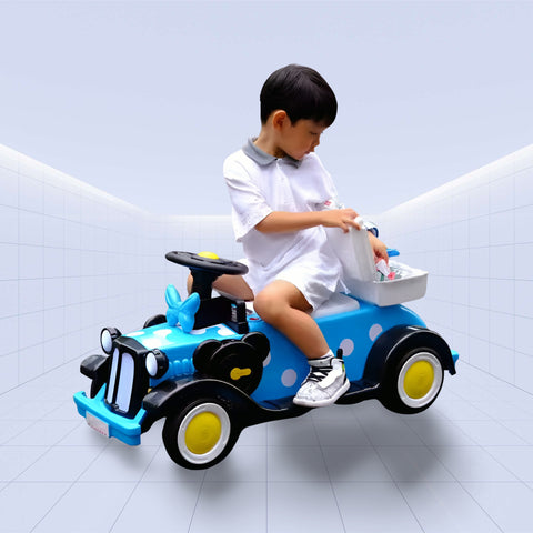 12V Stylish Polka Dot Ride-On Electric Car for Kids with Bow Design Ride on Push Cars (BLUE)