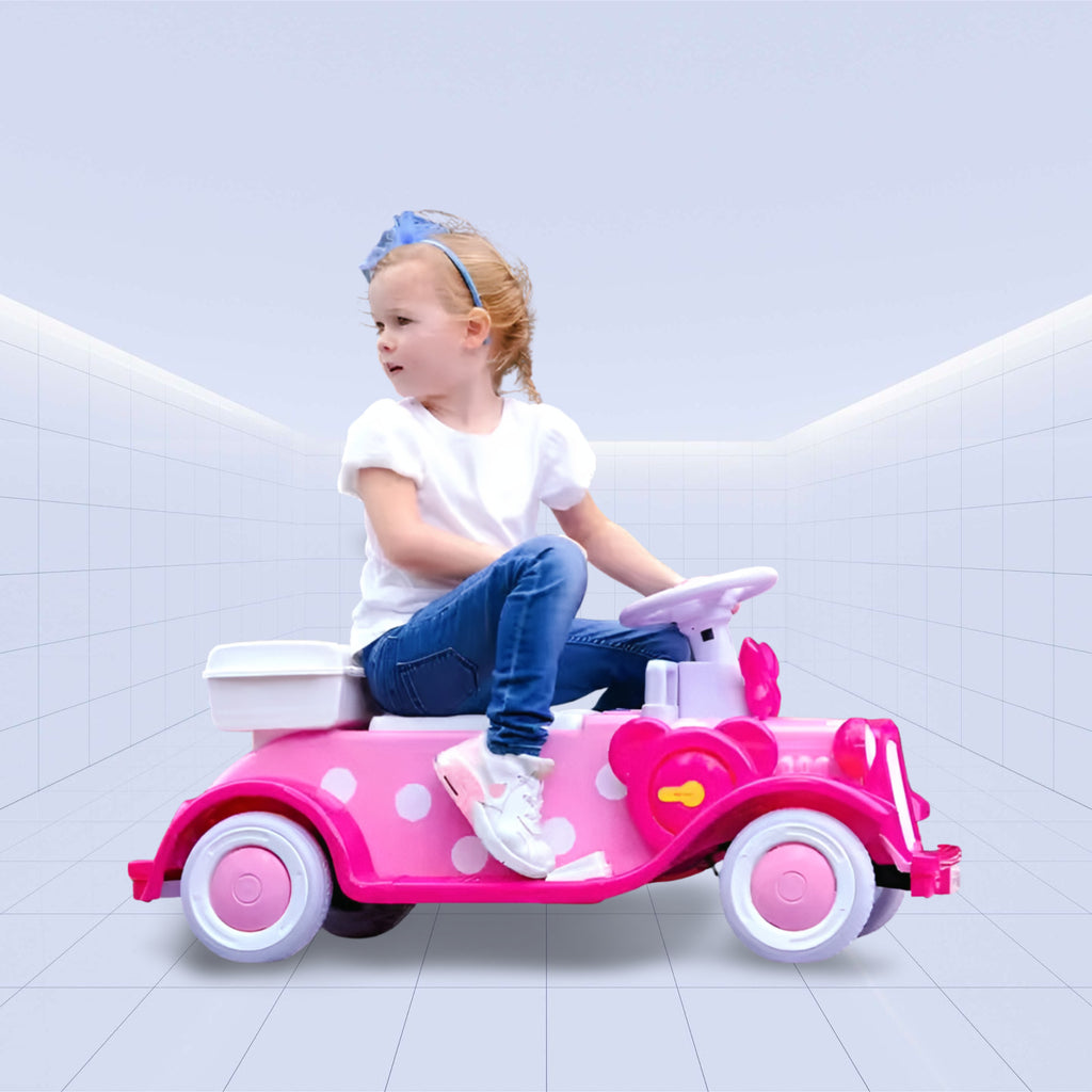 12V Stylish Polka Dot Ride-On Electric Car for Kids with Bow Design Ride on Push Cars (PINK)