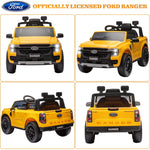 Licensed Ford Ranger Kids' Ride-On Car - 12V Battery-Powered with Leather Seat, MP3, Lights & Music (Yellow)