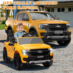 Licensed Ford Ranger Kids' Ride-On Car - 12V Battery-Powered with Leather Seat, MP3, Lights & Music (Yellow)